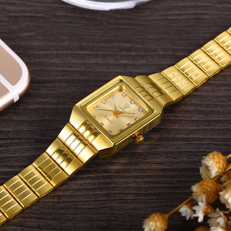 Relógio De Pulso Feminino Aço Inoxidável Dourado