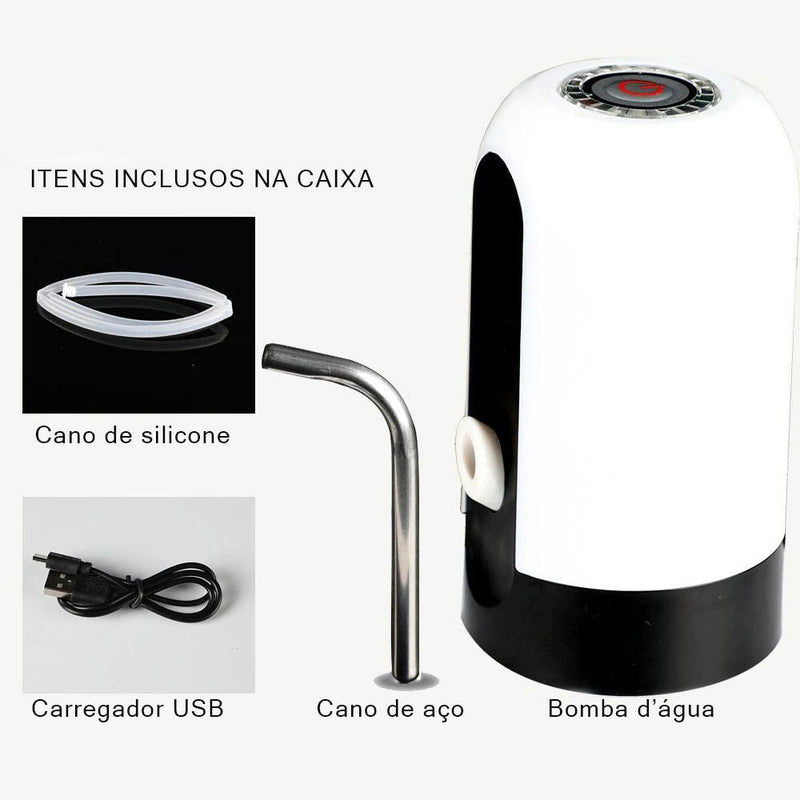 Bomba Elétrica Universal com Carregamento USB para Galão Garrafão de Água Bebedouro Recarregável Galão Preto Branco - Loja Maiora